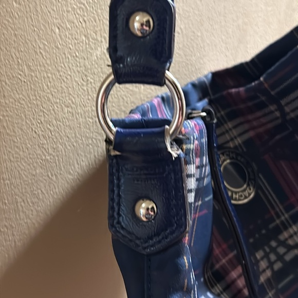 COACH 20003 Signature Navy Pink Multi Nylon Patent Leather Shoulder Bag - Picture 7 of 8